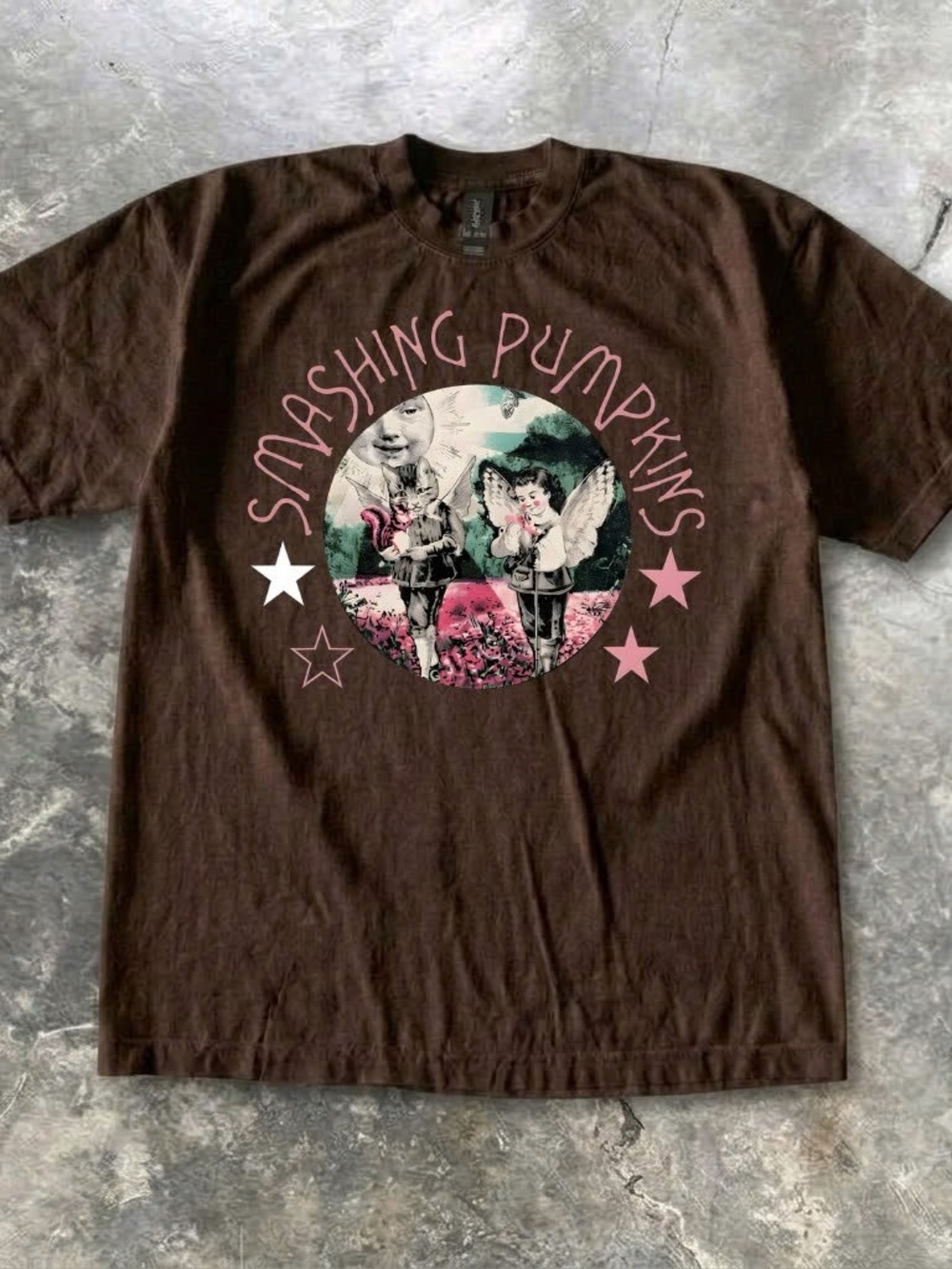 Gildan Brown Smashing Pumpkins Kids T-Shirt with Pink & White Graphic